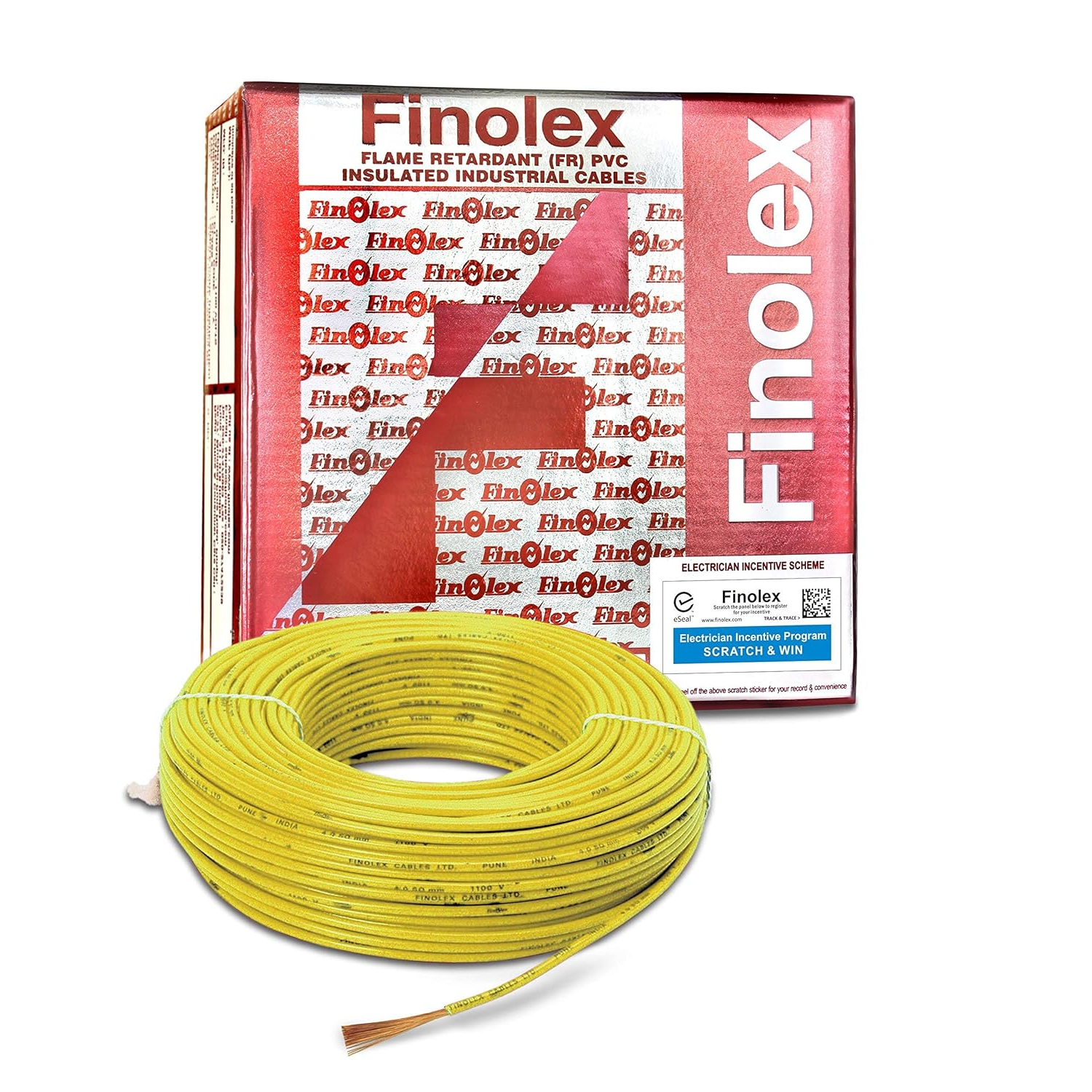 1.0 Sqmm Finolex FR Single Core Copper Wire 90 MTR PVC Insulated for House 38 Industrial use (Yellow