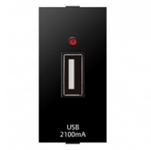 USB Charger ,2.1A,5V DC ,1Module , Anchor Ziva - Black