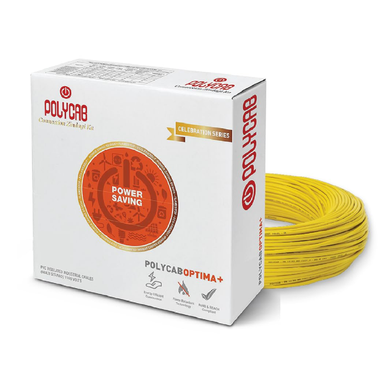 Polycab Optima Plus FR-LF 0.75 SQ-MM, 90 Meters PVC Insulated Copper Wire Single Core (Yellow)