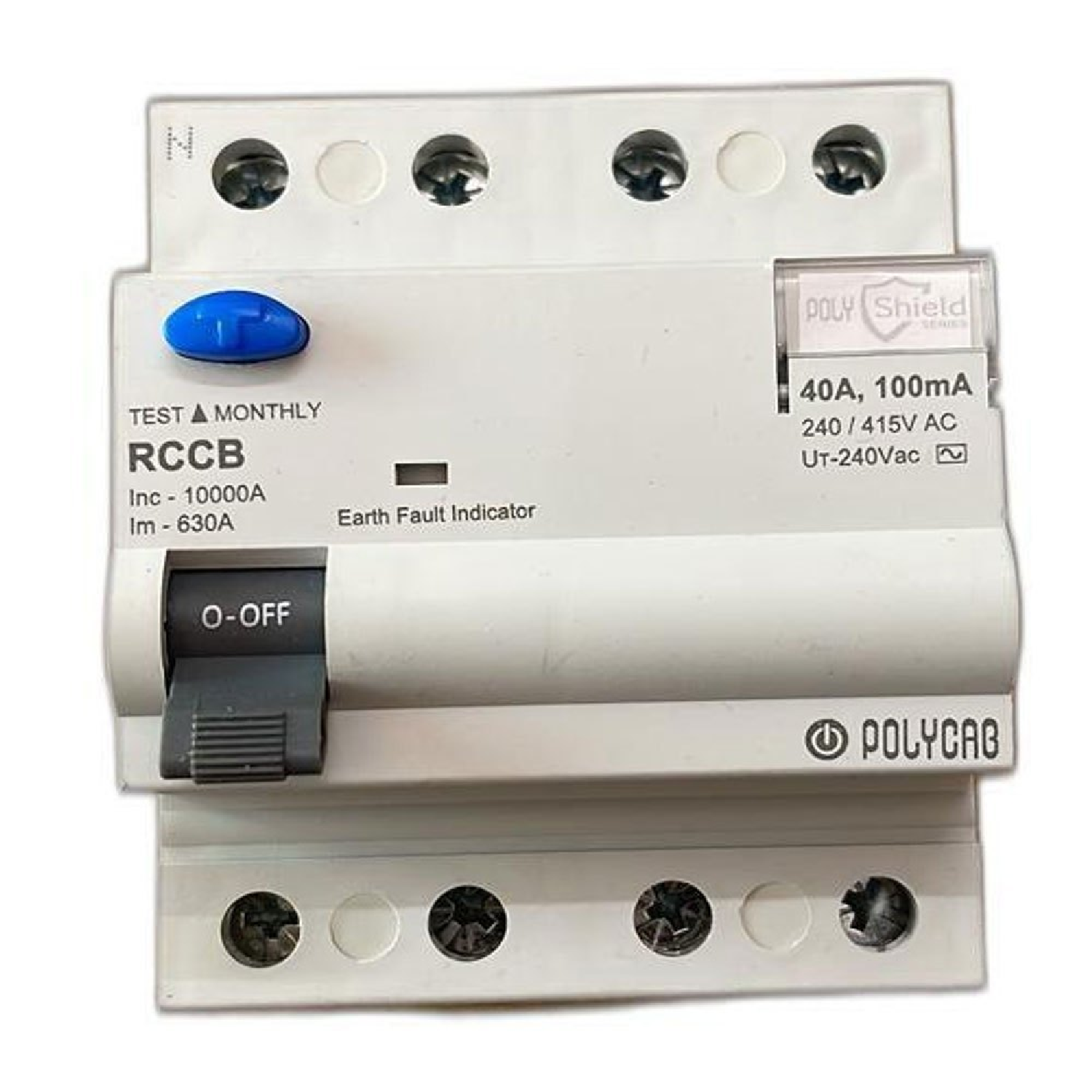 Polycab (10K) 40 Ampere 30mA, 4-Pole (FP) Polycarbonate RCCB