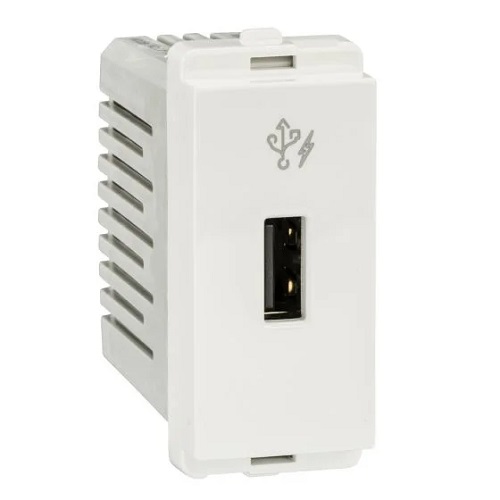 Schneider Livia USB Charger, Single Port, 2100mA, 5V, 1 Module- white