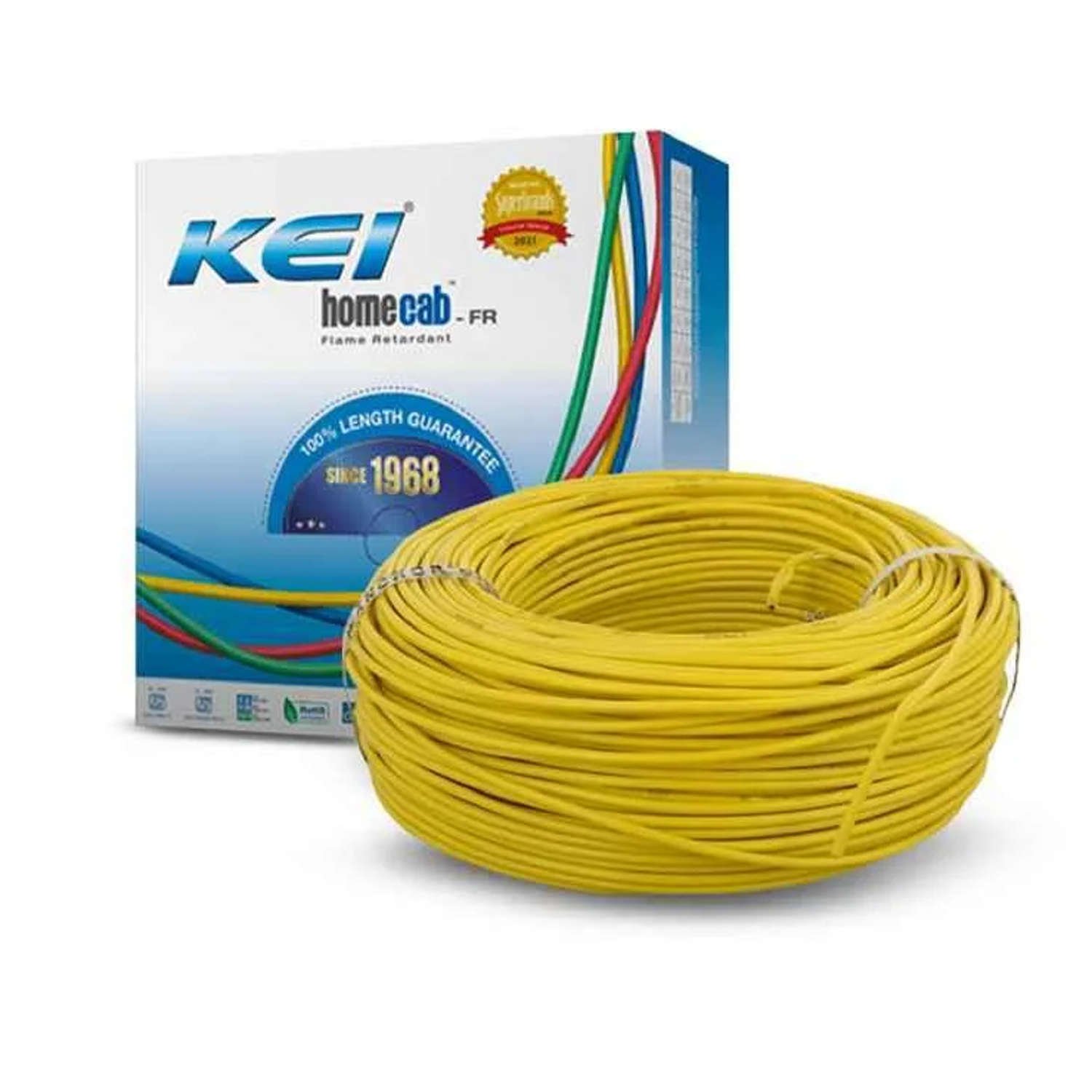 1.0 Sqmm KEI FR Single Core Copper Wire 90 MTR PVC Insulated for House 38 Industrial use (Yellow)
